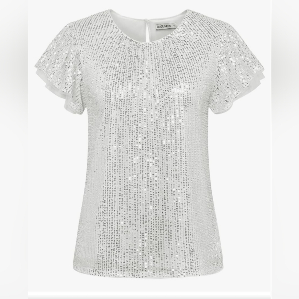 Grace Karin Silver Sequin Top